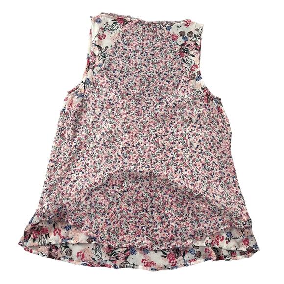 French Connection Top Womens 2 White Pink Multi Floral Chiffon Raw Edge Tank - Picture 4 of 13